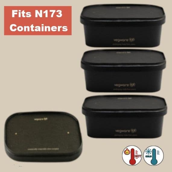 N173 Bulk Noir Compostable Hot & Cold Food Container Lids 173mm x 300