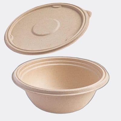 N177 Bagasse Premium Sandy Food Bowls & Lids 26oz x 100