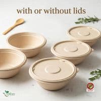 N177 Premium Sugarcane Bagasse Sandy Food Bowls 26oz | Eco-Friendly Compostable