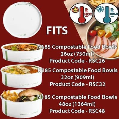 N185 Cardboard Food Bowl Containers Lids  x 50