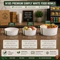 N185 Premium Cardboard Compostable Food Container Bowls | 26oz to 48oz