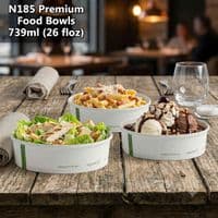 N185 Premium Cardboard Compostable Food Container Bowls | 26oz to 48oz