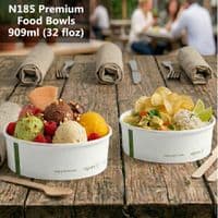 N185 Premium Cardboard Compostable Food Container Bowls | 26oz to 48oz