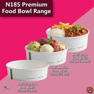 N185 Premium Cardboard Compostable Food Container Bowls | 26oz to 48oz