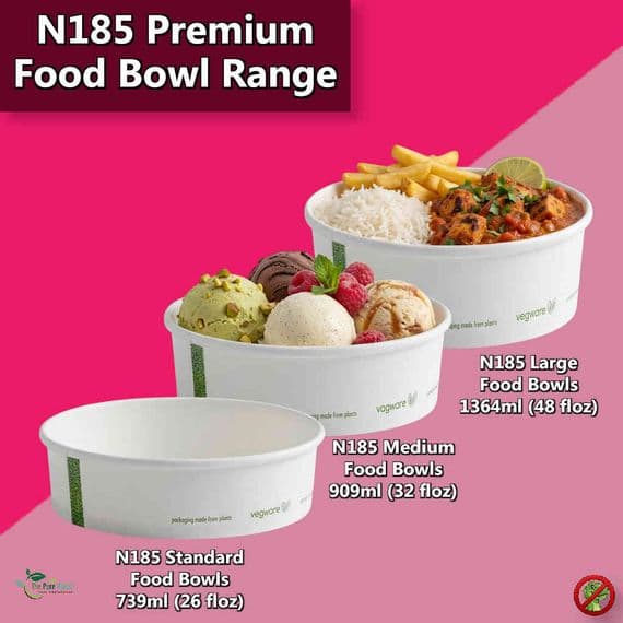 N185 Premium Cardboard Compostable Food Container Bowls | 26oz to 48oz