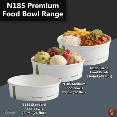 N185 Premium Cardboard Compostable Food Container Bowls | 26oz to 48oz | Box of 300