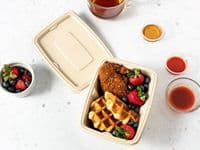 N196 Large Bagasse Premium Sandy Food Trays & Lids 56oz x 100