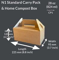 N2 Cardboard Biodegradable Compostable Carry Pack Food Box 63oz x 125