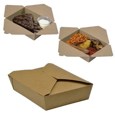 N2 Kraft Medium Compostable Takeaway Food Carton Boxes 1500ml x 50