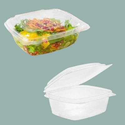 N2 Medium Biodegradable Compostable Hinged Dessert Deli Salad Containers 16oz x 50