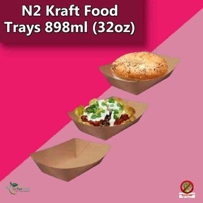 N2 Medium Kraft Compostable Eco-Friendly Takeaway Food Trays | 920ml (32oz)