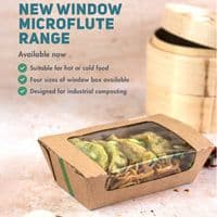 N2 Medium Premium Window Biodegradable Compostable Hot & Cold Food Boxes x 35