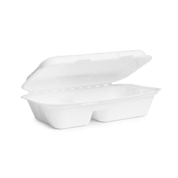 N2 Medium Sugarcane Compostable Two Compartment Food Container Boxes 9x6