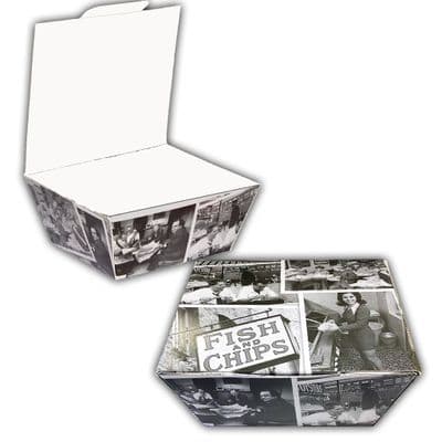 N2 Standard Retro Newsprint Compostable Takeaway Boxes 1051ml x 50