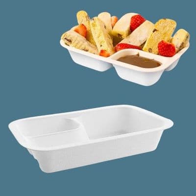 N210 Standard Sugarcane Compostable 2 Compartment Food Trays 12oz x 50