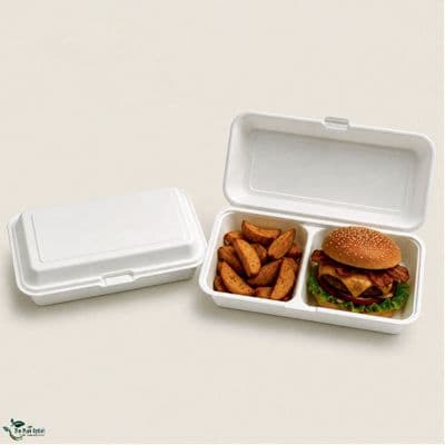N2c Medium Sugarcane Takeaway Food Boxes 2 Compartment 9 x 6