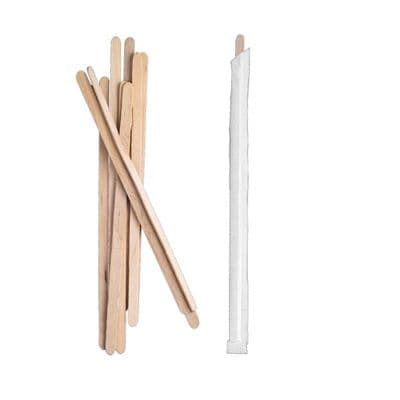 N3 Bulk Large Compostable Biodegradable Wrapped Wooden Stirrer Sticks 7½