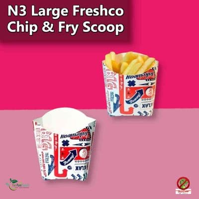 N3 Freshco Large Compostable Chips Fries & Snack Scoop Tray Boxes 6x3