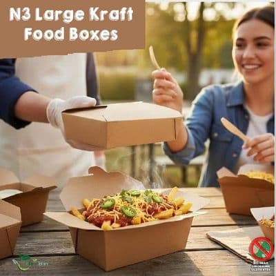 N3 Kraft Large Compostable Food Boxes | Leakproof & Eco-Friendly