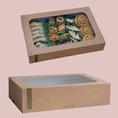 N3 Large Cardboard & PLA Compostable Sandwich Buffet Platter Boxes 18x12