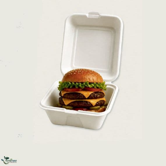 Sugarcane Bagasse Takeaway Food Boxes | Eco-Friendly Compostable Clamshell Meal Containers | Plastic-Free Street Food Catering Boxes