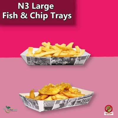 N3 Large Newsprint Biodegradable Compostable Food Trays | Pack of 50