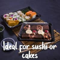 N3 Large PLA Biodegradable Compostable Sushi & Cake Platters with Lids 8x5