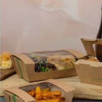 N3 Large Premium Window Biodegradable Compostable Hot & Cold Food Boxes x 50