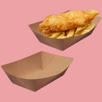 N4 Large Kraft Budget Compostable Food Trays 48oz x 250