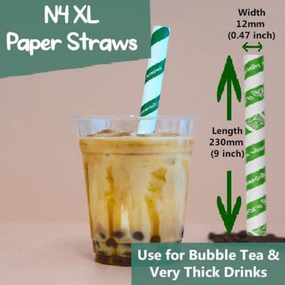 N4 Paper XL Biodegradable Compostable Bubble Tea Straws 12mm (Pack of 100)