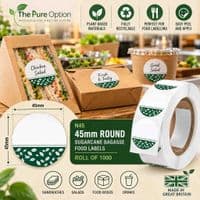 N45 Sugarcane Write On Compostable Round Removable Labels – 45mm | Roll of 1000