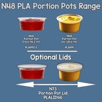 N48 PLA Biodegradable Compostable Portion Pots Lids 48mm x 100