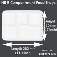 N5 Bulk Long Sugarcane Compostable 5 Compartment Meal Trays & Lids 11x9