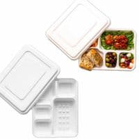 N5 Bulk Long Sugarcane Compostable 5 Compartment Meal Trays & Lids 11x9