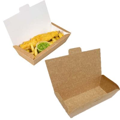N5 Long Cardboard Biodegradable Compostable Takeaway Food Boxes x 50