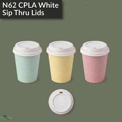 N62 CPLA White Biodegradable Compostable Hot Drink Cup Lids 62mm | Box of 2000