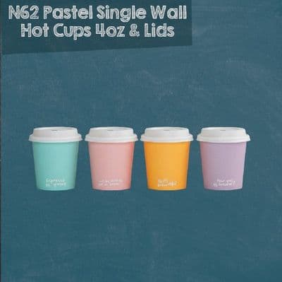 N62 Pastel Espresso Cups with CPLA Lids 4oz – Single Wall (Box of 1000)