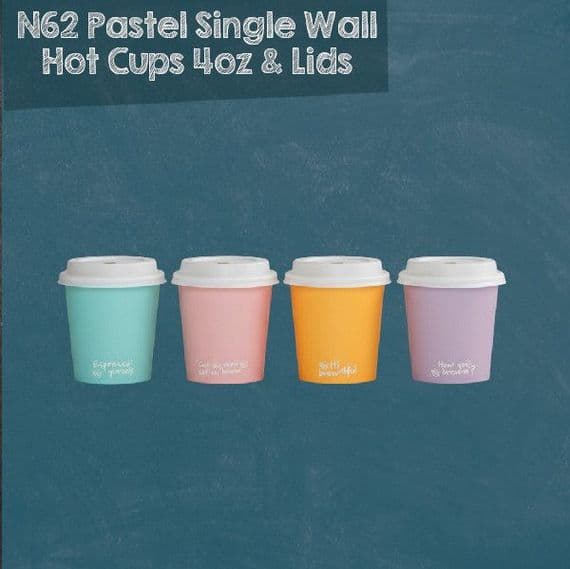 N62 Pastel Espresso Cups with CPLA Lids 4oz – Single Wall (Box of 1000)