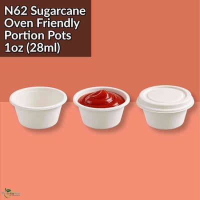 N62 Sugarcane Compostable Oven Safe Sample Portion Pot | 1oz (28.4ml) | Packs of 50