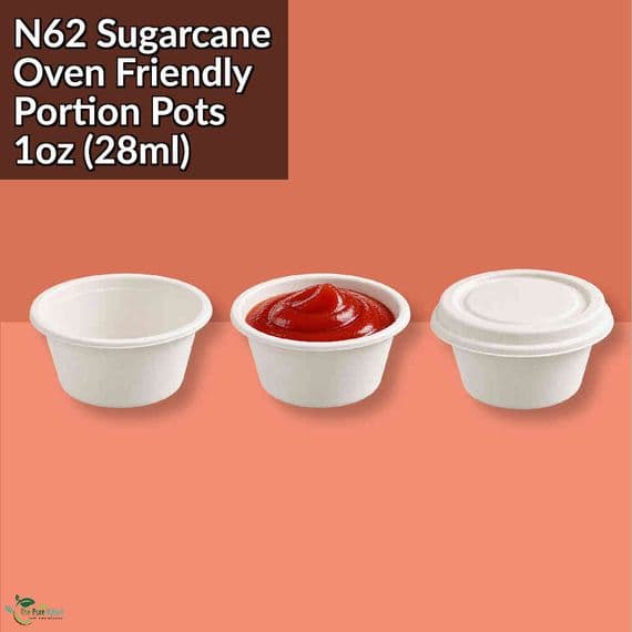N62 Sugarcane Compostable Oven Safe Sample Portion Pot | 1oz (28.4ml) | Packs of 50