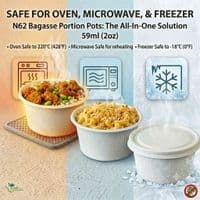 N62 Sugarcane Standard Compostable Hot & Cold Portion Pots 2oz | Oven, Hot Cabinet & Freezer Safe Sample Cups | Plastic-Free Bagasse Bulk Pots