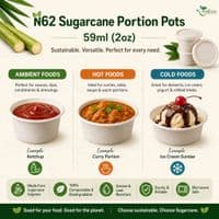 N62 Sugarcane Standard Compostable Hot & Cold Portion Pots 2oz | Oven, Hot Cabinet & Freezer Safe Sample Cups | Plastic-Free Bagasse Bulk Pots