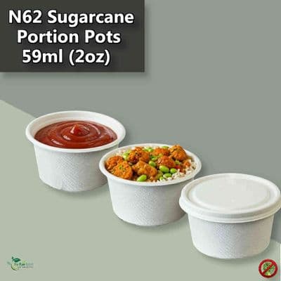 N62 Sugarcane Standard Compostable Hot & Cold Portion Pots 2oz | Box of 2000