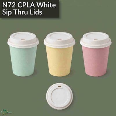 N72 CPLA White Biodegradable Compostable Hot Drink Cup Lids | Pack of 50