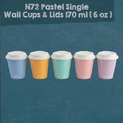 N72 Pastel Biodegradable Compostable Flat White Cups & Lids 6oz– Single Wall (Box of 1000)