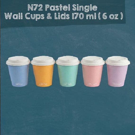 N72 Pastel Biodegradable Compostable Flat White Cups & Lids 6oz– Single Wall (Box of 1000)
