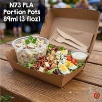 N73 PLA Biodegradable & Compostable Cold Food Portion Pots (Box of 2,000) | Crystal Clear Plant-Based Sauce & Dip Cups | Plastic-Free Sample Pots