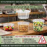 N73 PLA Biodegradable & Compostable Cold Food Portion Pots (Box of 2,000) | Crystal Clear Plant-Based Sauce & Dip Cups | Plastic-Free Sample Pots