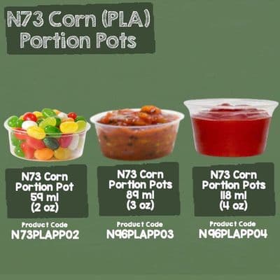 N73 PLA Biodegradable Compostable Cold Food Portion Pots x 100
