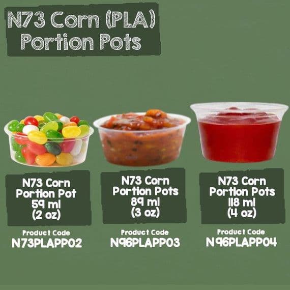 N73 PLA Biodegradable Compostable Cold Food Portion Pots x 100